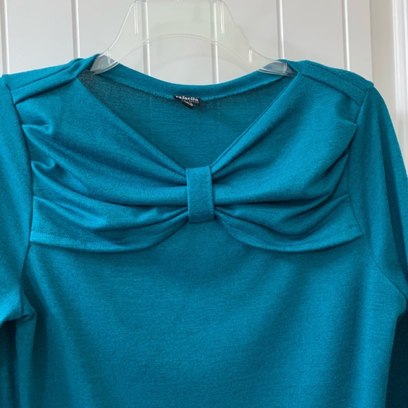 RAFAELLA Top Teal Blue Long Skeeve Knit lightweight stretch petite small ps - Picture 3 of 8
